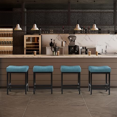 Miniatura 2 de KATDANS Juego de 2 taburetes de bar de 24 pulgadas de altura de mostrador, taburetes de bar tapizados de piel sintética para isla de cocina,