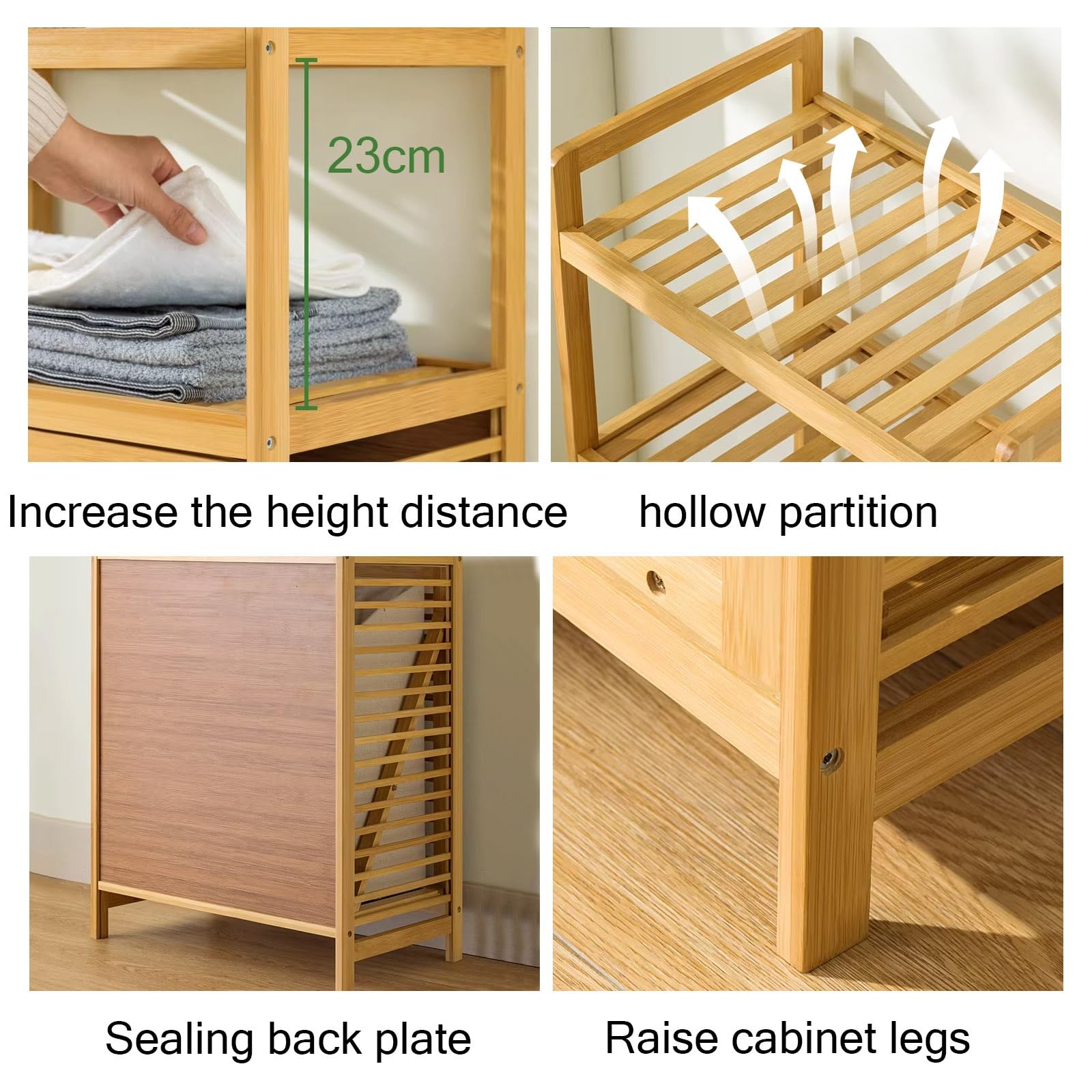 Cesto portabiancheria in bambù, organizer inclinabile per vestiti sporchi, design con ripiani aperti per bagno, camera da letto, soggiorno, lavanderia