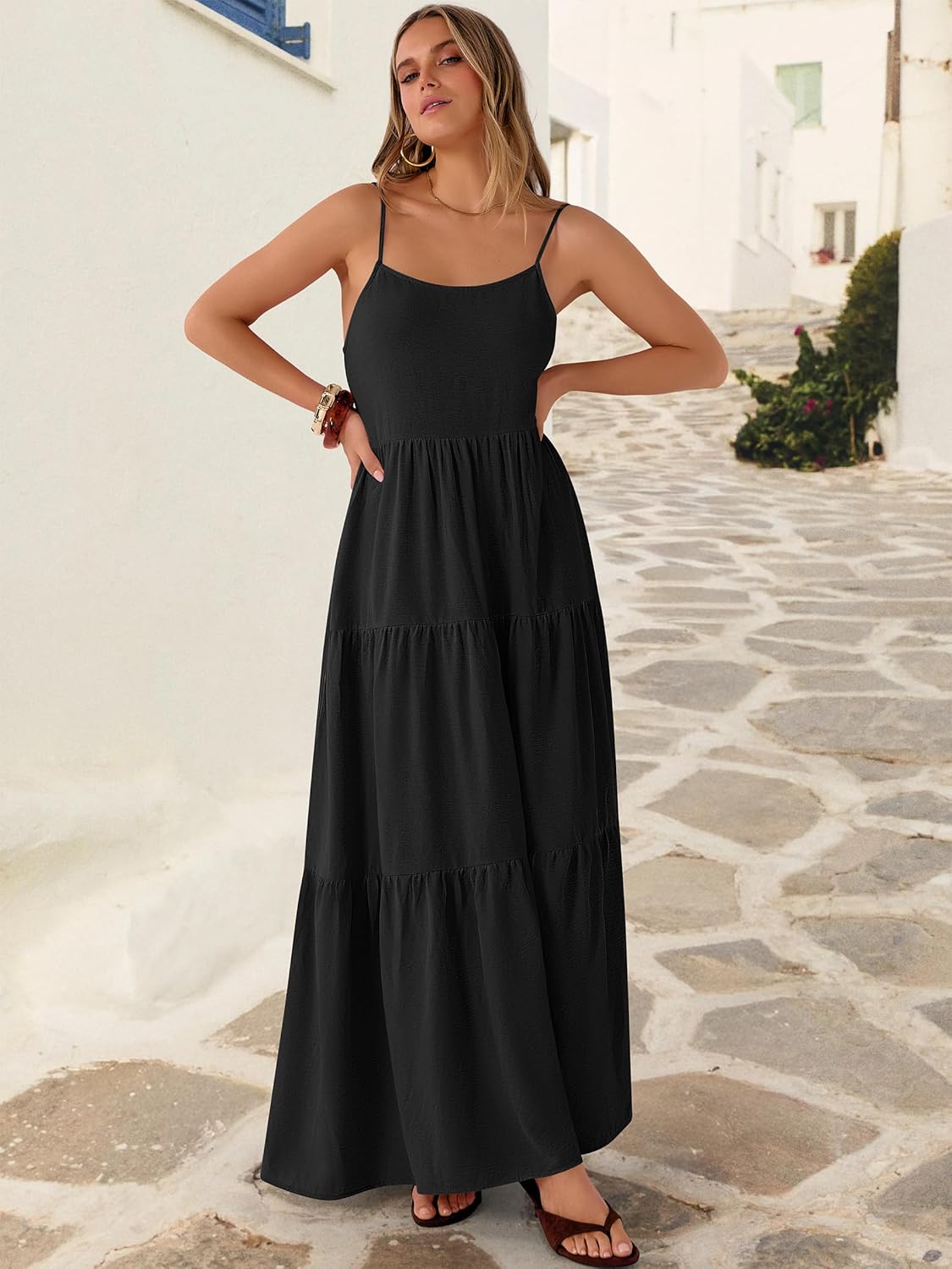 ANRABESS Womens Maxi Dress 2026 Summer Casual Sleeveless Spaghetti Strap Boho Sundress Flowy Tiered Beach Vacation Long Dress - Image 8