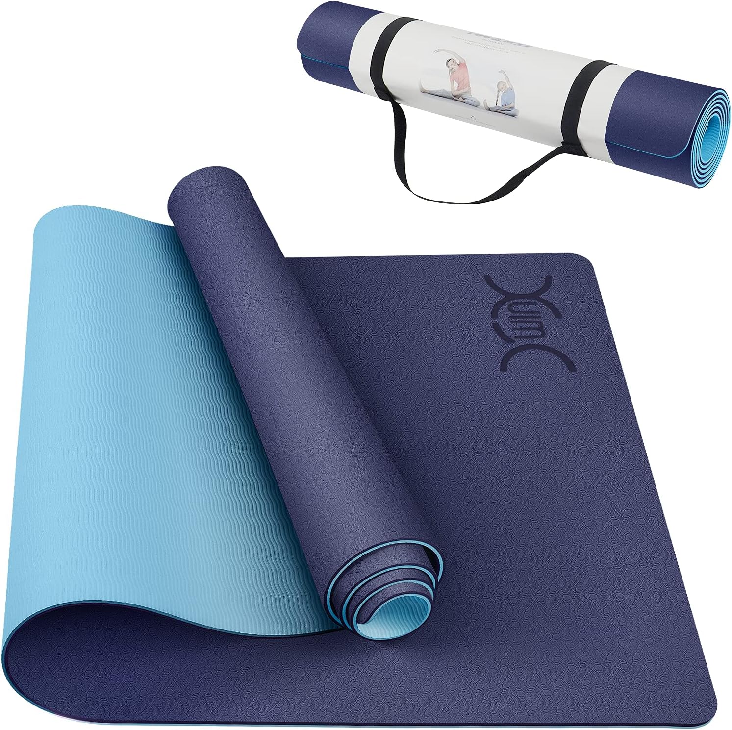 Yoga Mat with Strap, Non Slip 1/4 Inch Thick Eco Friendly TPE Exercise Fitness Pilates Workouts for Men Women