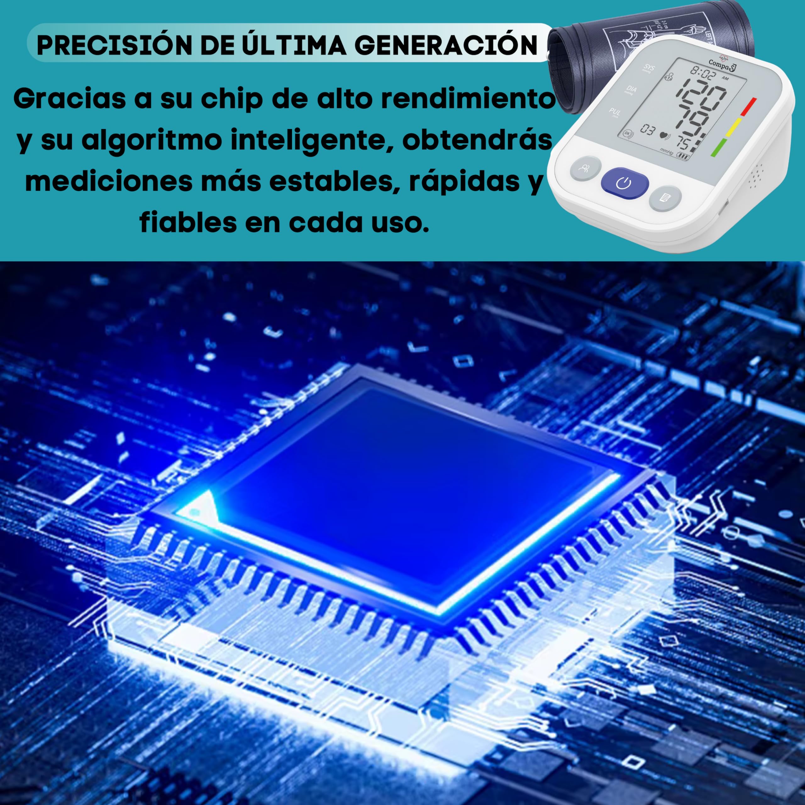 Tensiómetro de brazo Monitor de Presión Arterial Digital Detección de Arritmia, Medición Precisa, Memoria hasta 99 lecturas, Brazalete Ajustable 22-42cm, para Mayores Familias. Incluye Pilas