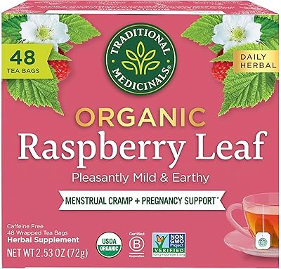 Traditional Medicinals Organic Raspberry Leaf Herbal Tea, Eases Menstrual Cramps & Supports Healthy Pregnancy - 48 Tea Bags