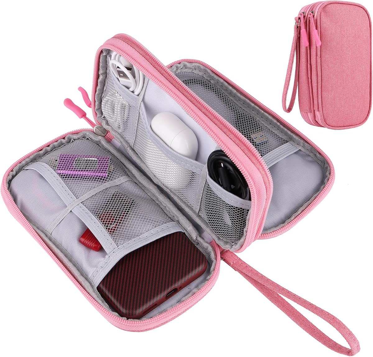 Travel Cable Organizer,Electronics Accessories Organizer Bag,for Charger, Phone, memory card,Travel Gadget Bag-Pink
