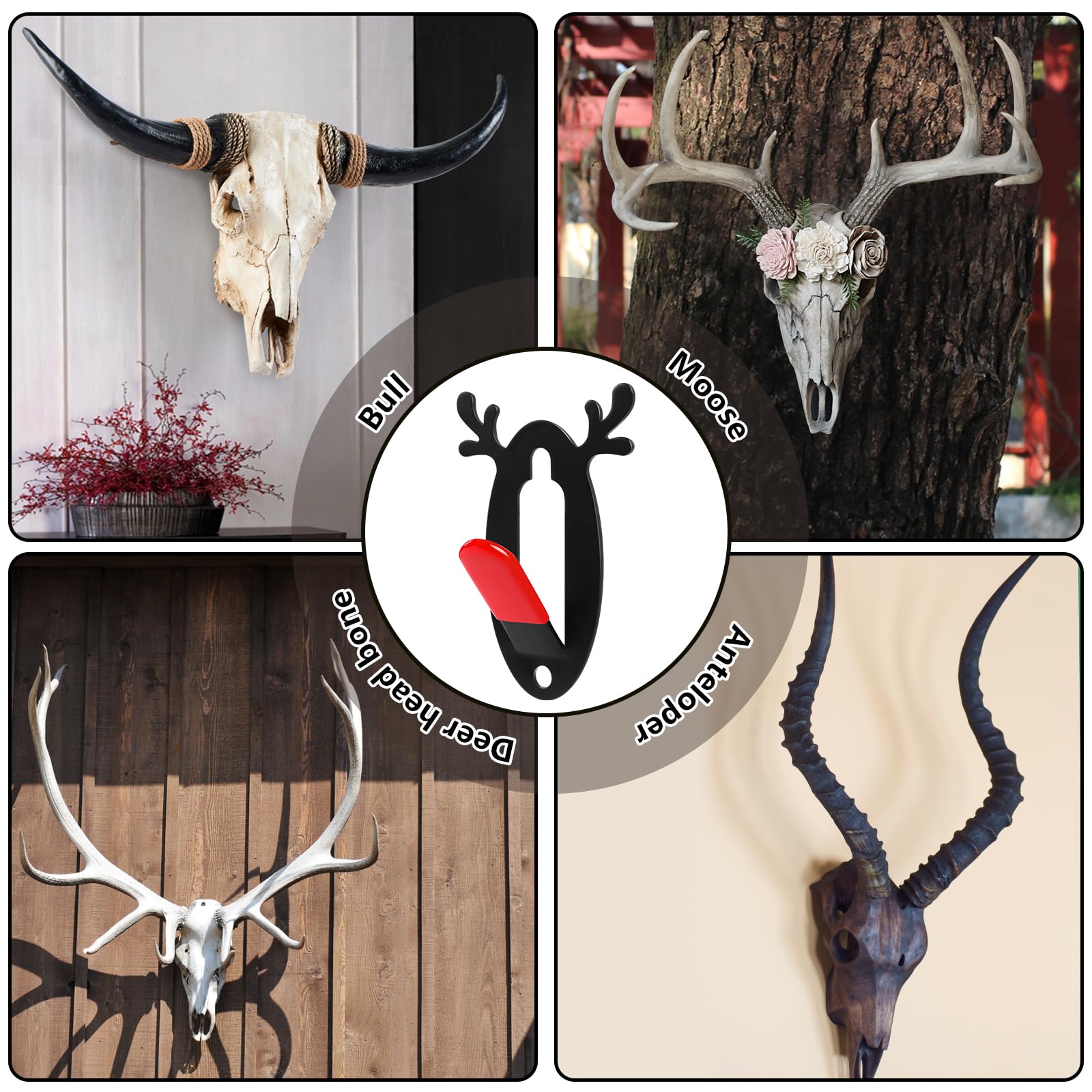 UQM Paquete De 6 Ganchos De Calavera De Montaje Europeo, Soporte De Calavera  De Ciervo Con Protector De Silicona, Soporte De Pared Con, image size:1600x1600