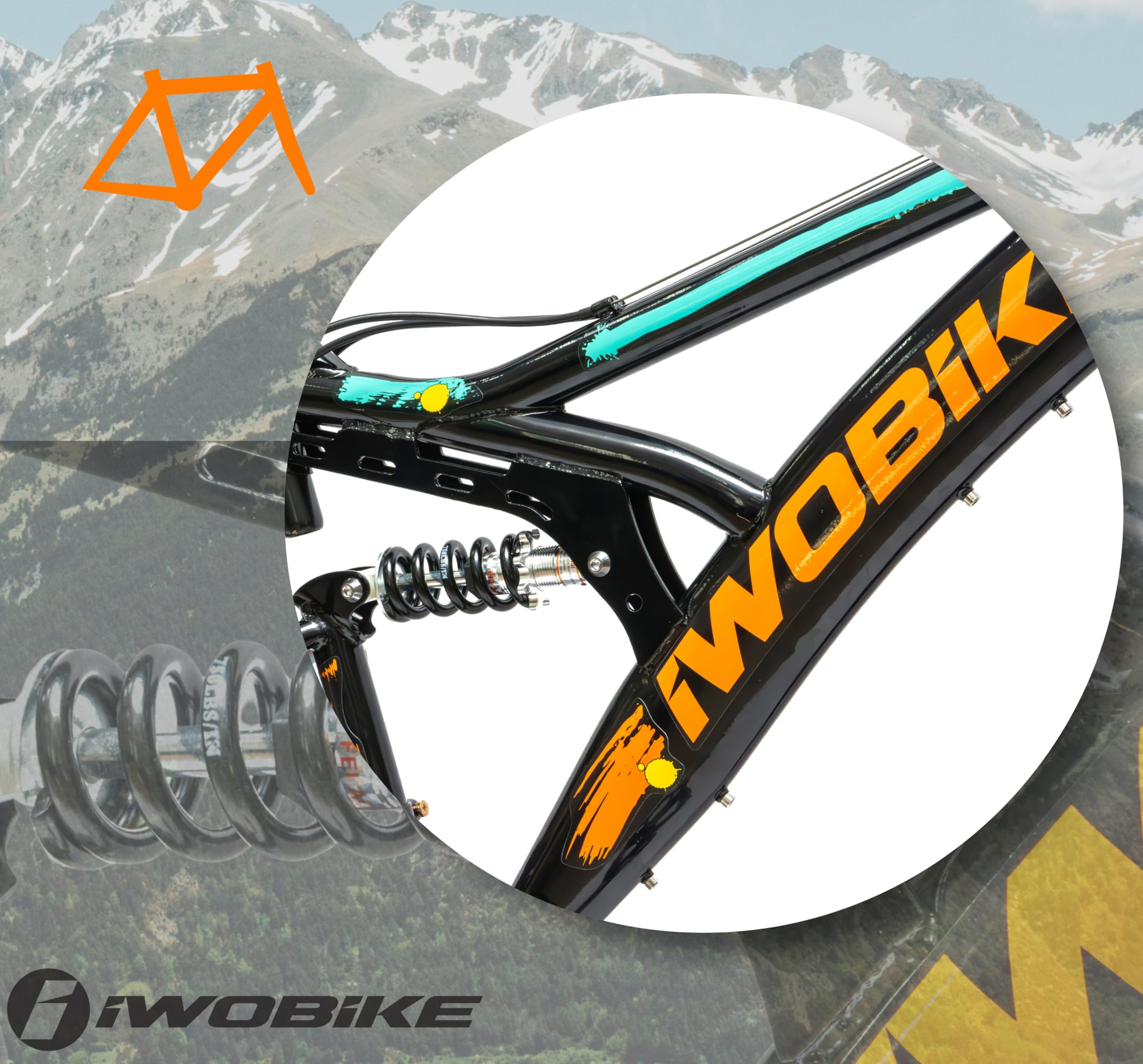 Rower Górski MTB, 26 Cali, Uniseks, 21 Biegów, Rama Stalowa 17,5" | Rower Górski MTB, 26 Cali, Uniseks, 21 Biegów, Rama Stalowa 17,5", Full Amortyzacja, Hamulce Tarczowe, Czarny z Pomarańczowym