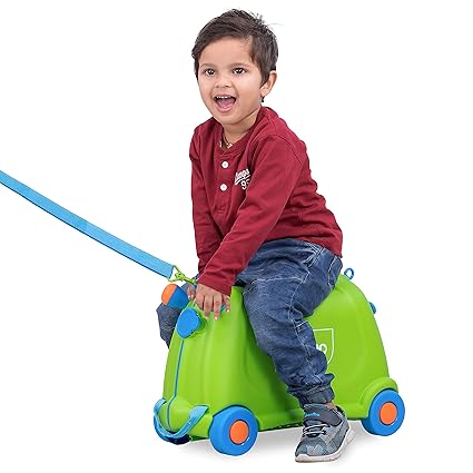 LuvLap 2 in 1 Baby & Kids Hard top Luggage, Suitcase Trolley Cum Ride-On with Wheels, Multifunctional, Lightweight (Green)