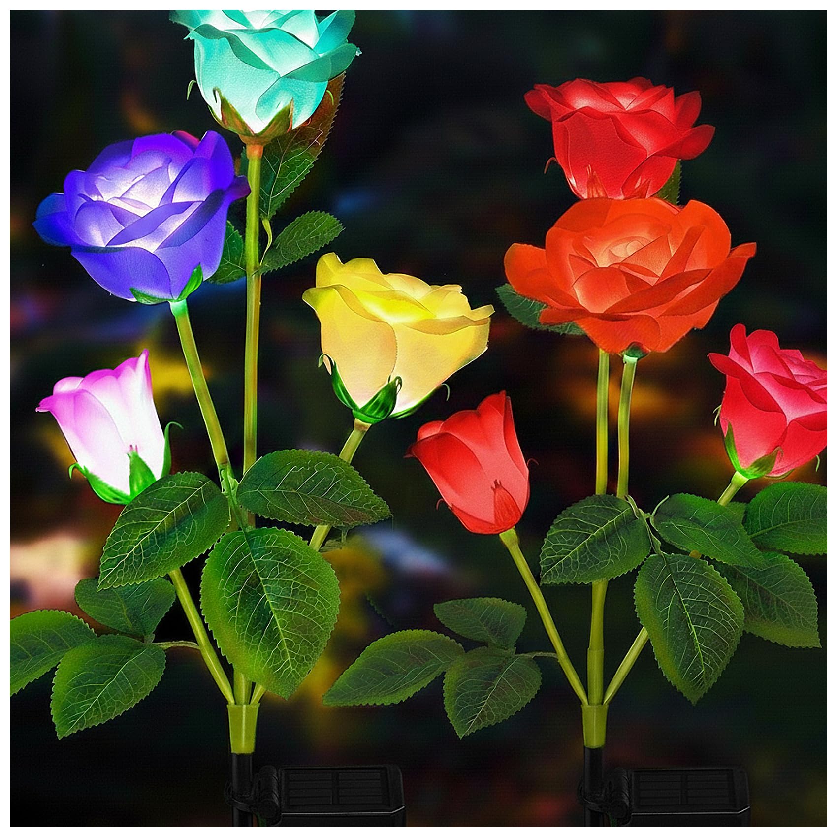 TONULAX Solar Garden Lights - Upgraded Outdoor Light, 7-Color Changing Rose Lights for Yard,Garden Decoration, Enlarged Solar Panel, More Realistic Rose Flower (2 Packs)