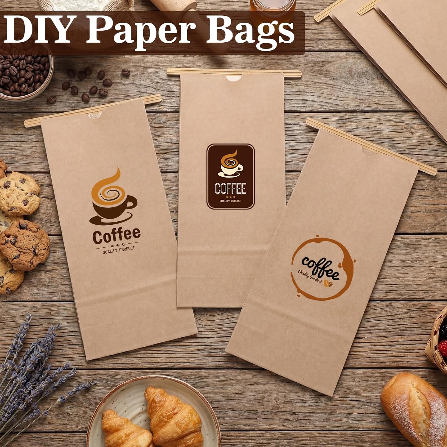 Epakh 80 Pcs 1 Lb Kraft Coffee Bags 16 oz Resealable Coffee Bean Paper Bags Grease Resistant Brown Tin Tie Pouches Poly-lined Without Window for Cookies Treat Snack Food Retail Household Storage