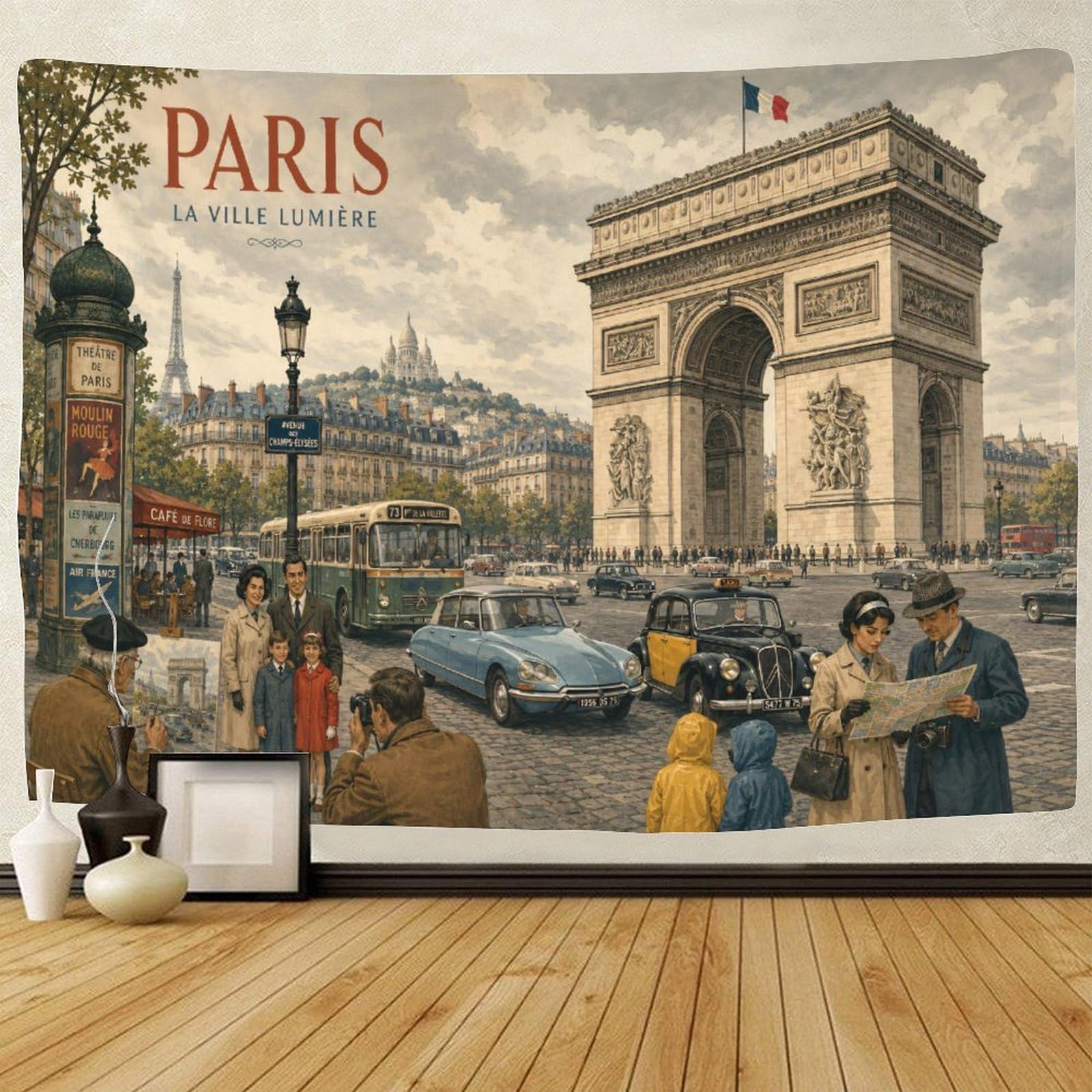 GPMNBCXZK Arc De Triomphe 3D Print Wall Tapestry Wall Art Decor Vintage Paris Tapestries Home Decoration Curtain Living Room College Dorm 150cmx200cm
