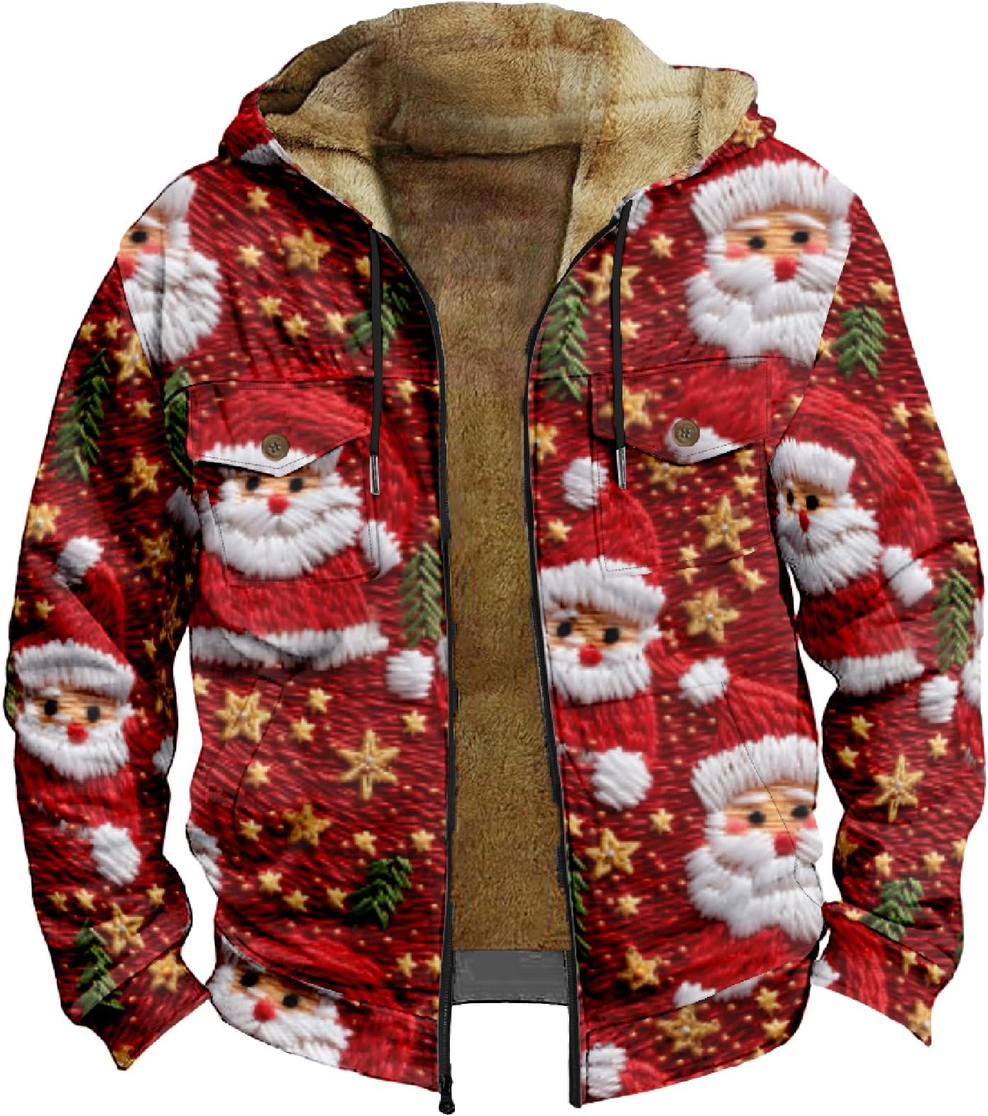 KvsozwutyMens Winter Jacket Christmas Graphic Hoodie Sweatshirt Windproof Fleece Jacket Outerwear Full Zip Coat Windbreaker
