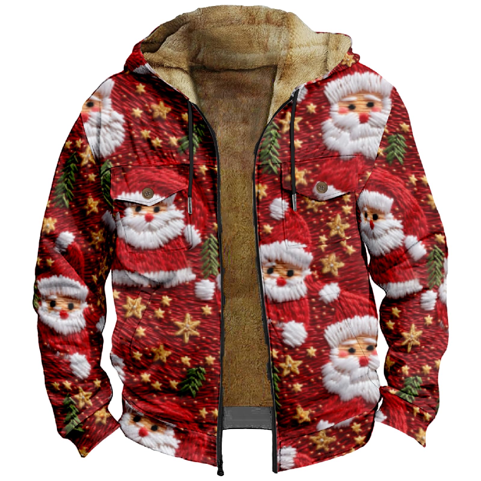 KvsozwutyMens Winter Jacket Christmas Graphic Hoodie Sweatshirt Windproof Fleece Jacket Outerwear Full Zip Coat Windbreaker