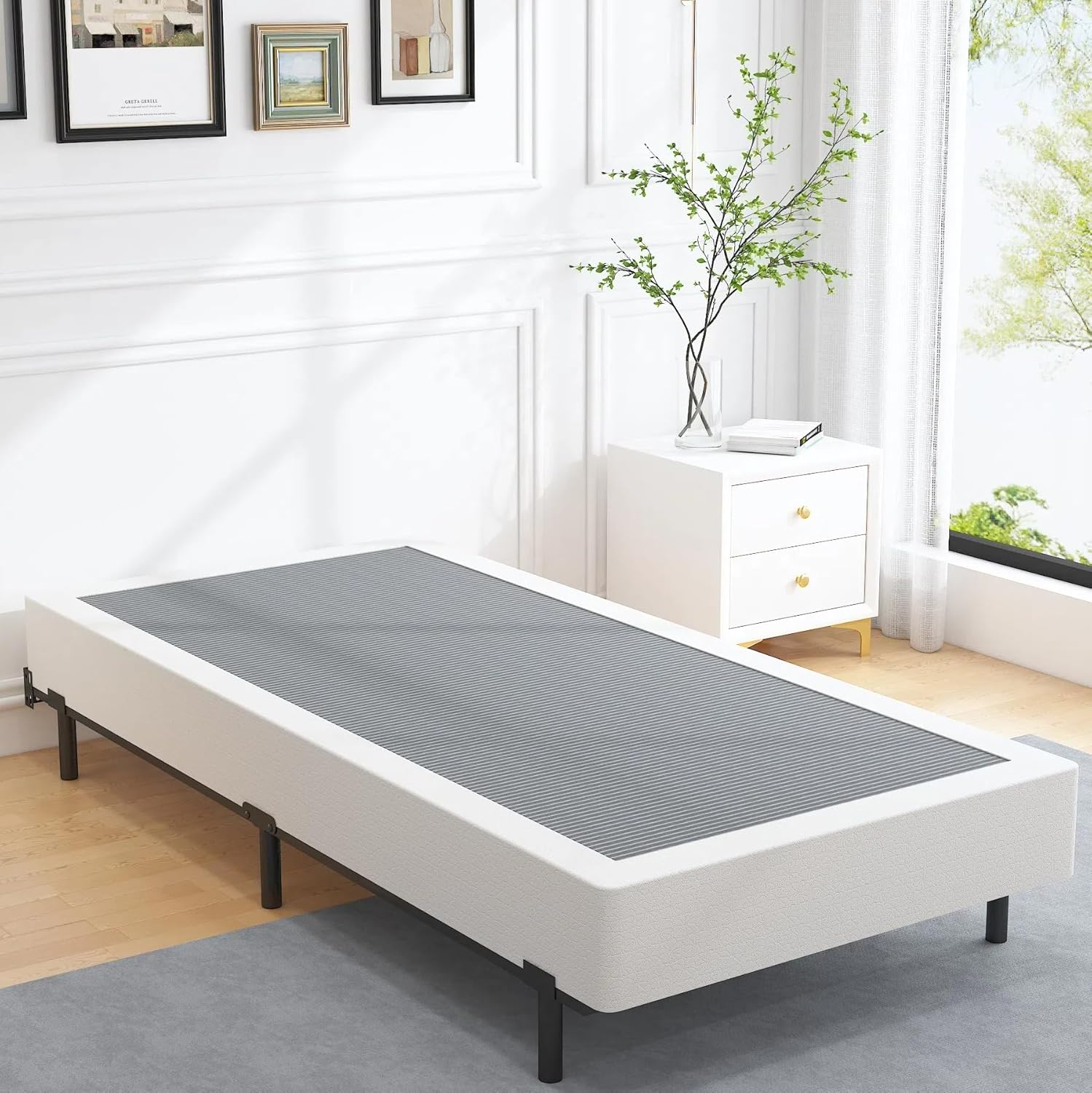 8 Inch Twin Box Spring with Cover Heavy Duty Metal Box Spring Only,Sturdy Mattress Foundation, Non-Slip,No Noise,Easy Assembly.