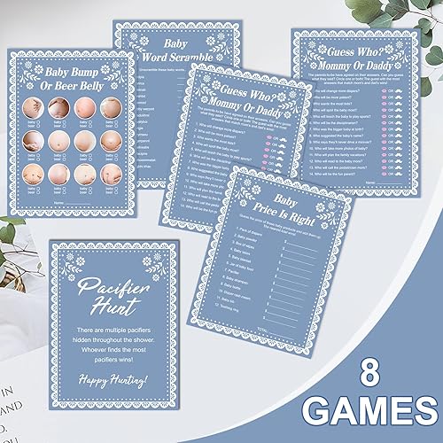 Miniatura 3 de Juego de 477 piezas de Cielito Lindo Baby Shower, 8 juegos, incluye bingo de baby shower, adivina quién mamá o papá, qué tan grande es el vientre de