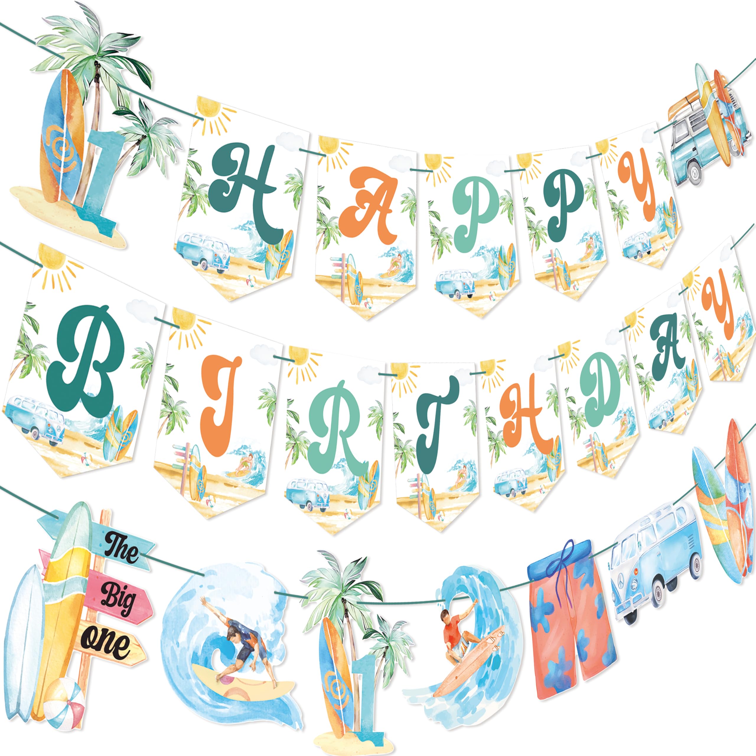 Summer Surfing Birthday Party Banners 3Pcs Vintage Surfing Birthday Party Banners Beach Theme Decoration for Summer Hawaii Surf Decorations The Big