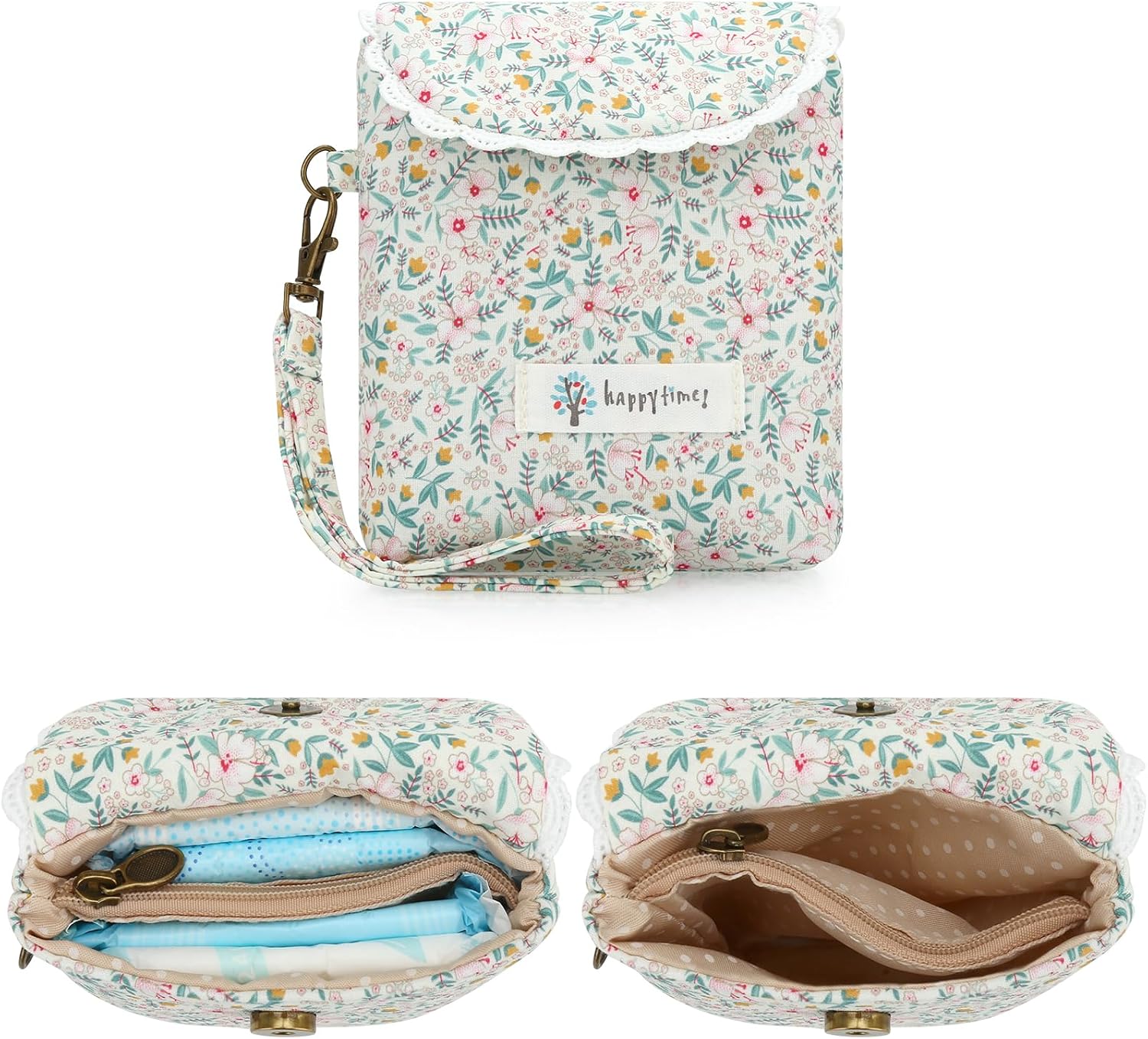Vintage Floral Period Bag, Sanitary Pad & Tampon Organizer White image 3