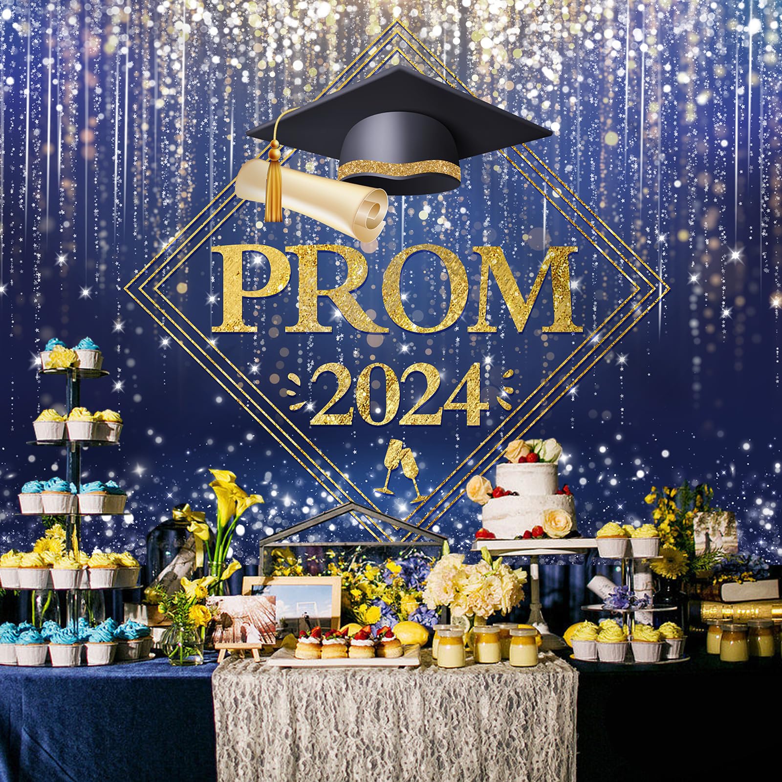 INRUI Blau-Silber Ballnacht Fotohintergrund 2024 – 2,7x1,5 M Glitzer-Banner Mit Luftballons Für Abschlussfeiern & Partys