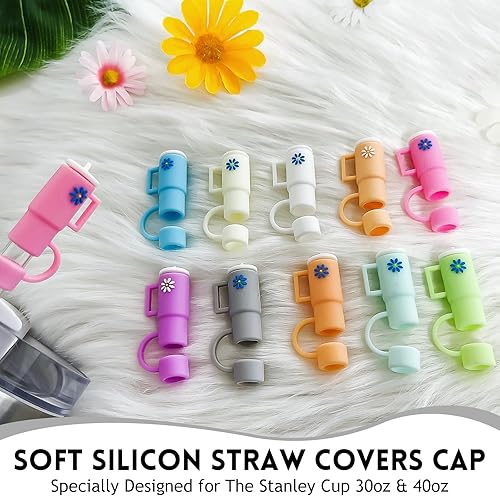 Miniatura 2 de 10 fundas de popote para Stanley, fundas de paja de silicona para todos los popotes de 0.354-0.394 in, cubiertas de popote reutilizables compatibles