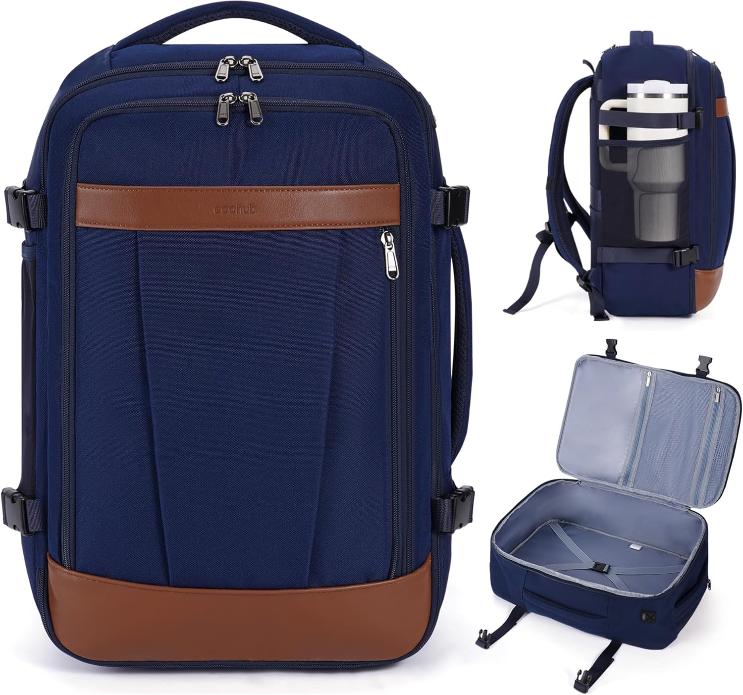 ECOHUB 17" Travel Backpack for Men United Airlines Personal Item Travel Bag TSA Friendly Business Computer Bag with USB Charging Port & Wet Compartment,Blue