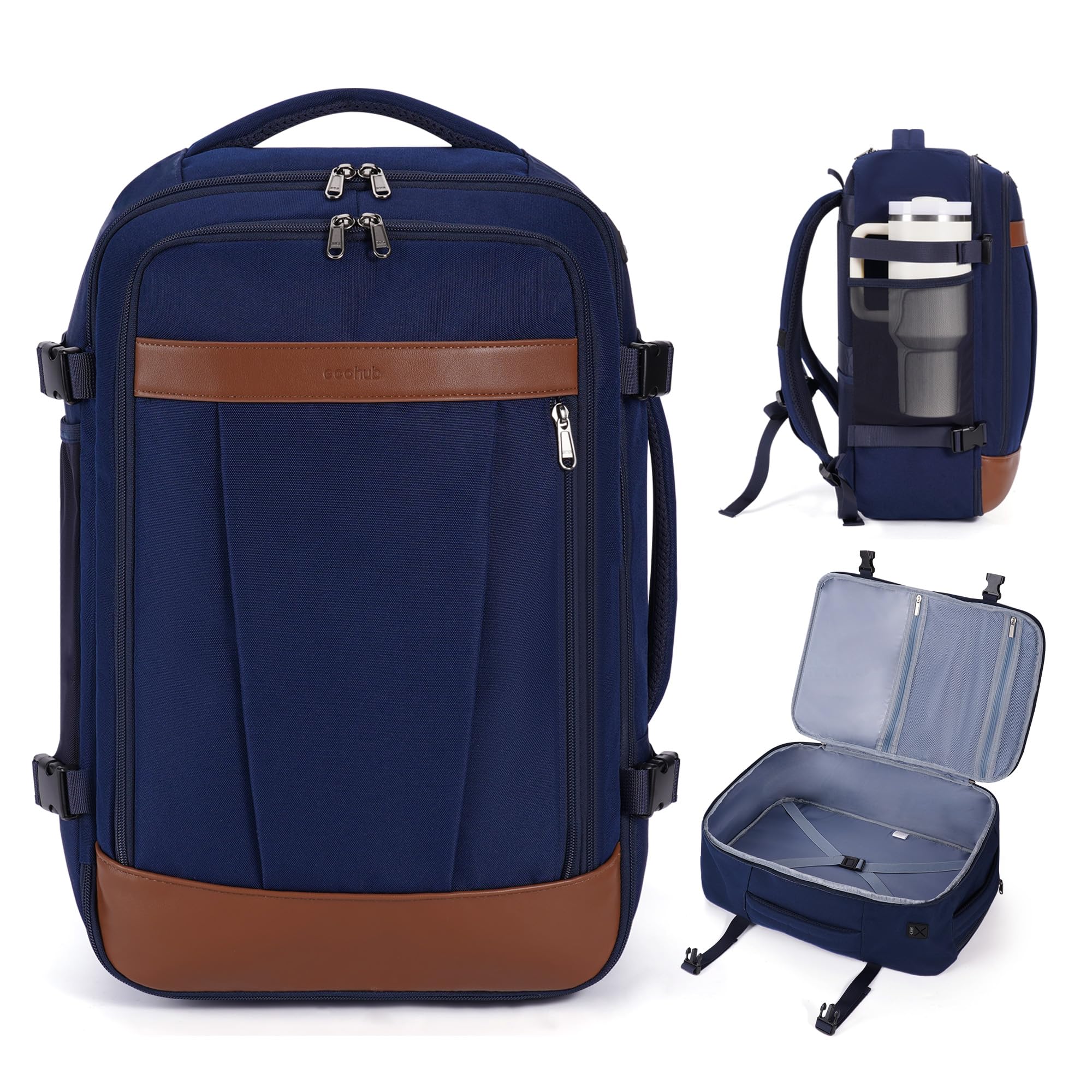 ECOHUB Travel Backpack for Men Carry on Bag Water Resistant Blue | 19x13x7 Laptop Backpack TSA Friendly 30L Backpack fits up to 17.3" Computer United/American/Delta/Southwest Airlines Approved