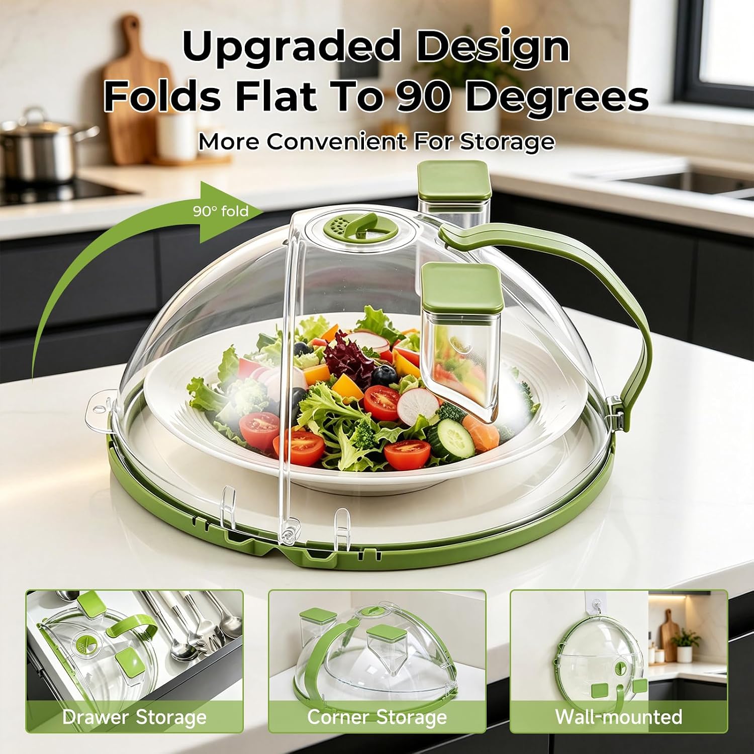 UFORU Microwave Splatter Cover with Water Steamer,Upgraded Foldable 10 Inch Microwave Cover for Food,Clear Plastic Plate Cover with Handle,Space-Saving Splatter Guard for Microwave