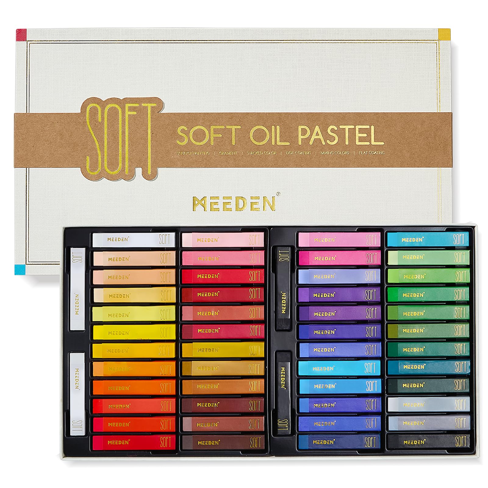MEEDEN Pastelli ad olio morbidi per artisti: 48 colori con 2 pastelli ad olio quadrati bianchi e 2 neri aggiuntivi per artisti, adulti, pastelli ad olio professionali da miscelare