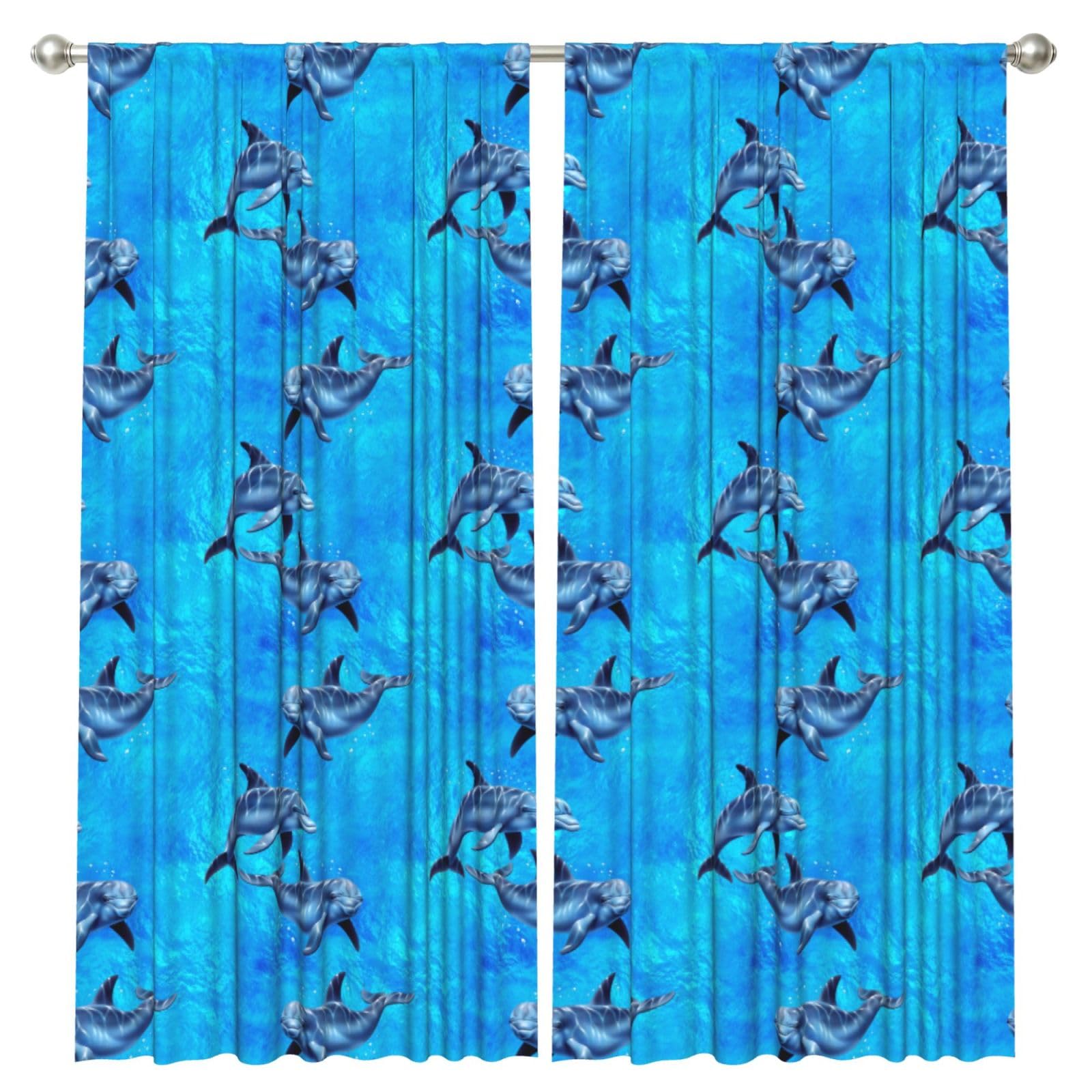 InOmak Dolphins, 2 Panels Window Curtains 52 x 84 Inch Blackout Curtains for Living Room Bedroom