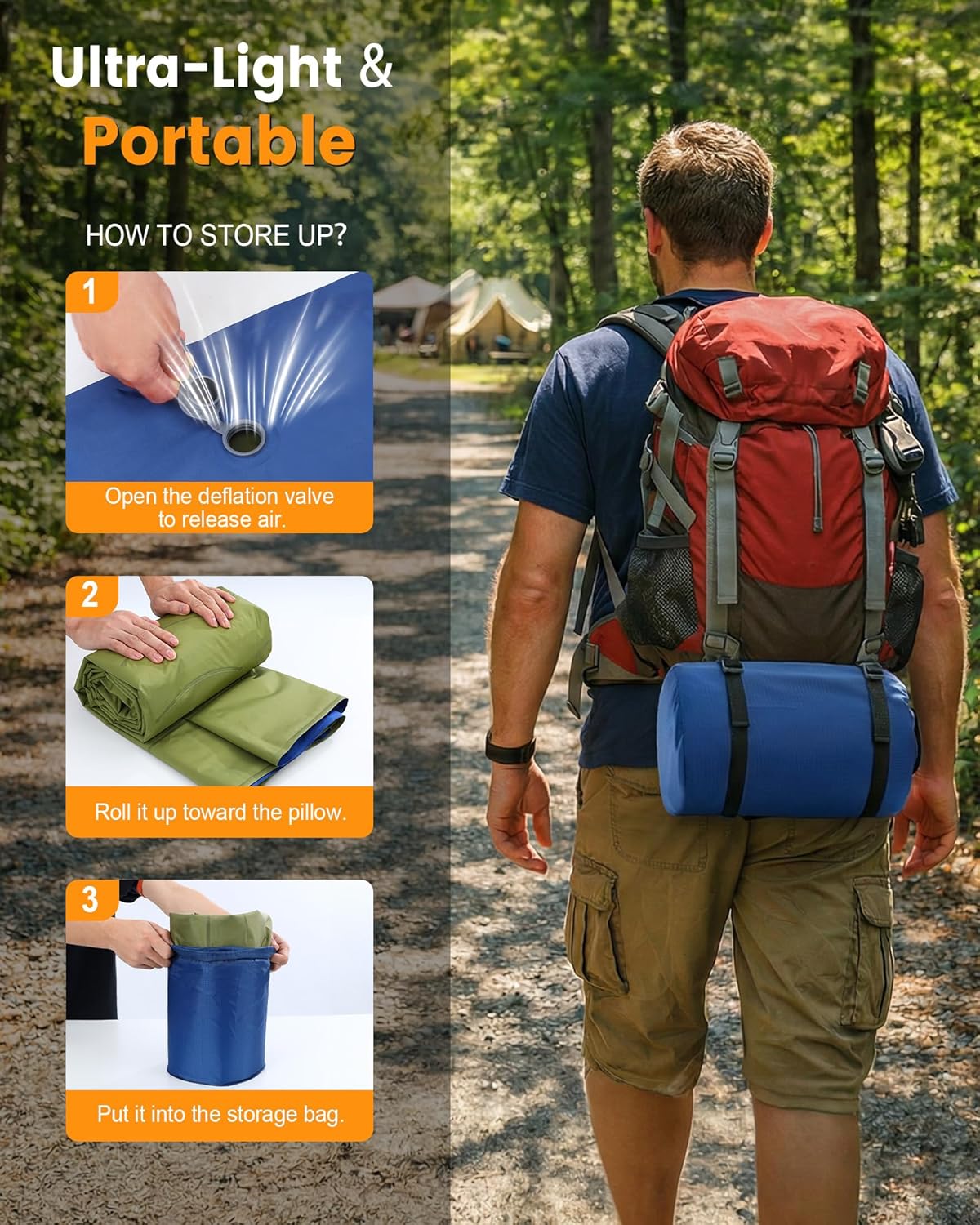 Double Sleeping Pad for Camping, 5.9 Inch Thick Self Inflating Sleeping Mat for Camping with Built in Pillow and Foot Pump, 2 Person Camping Mattress for Backpacking Hiking