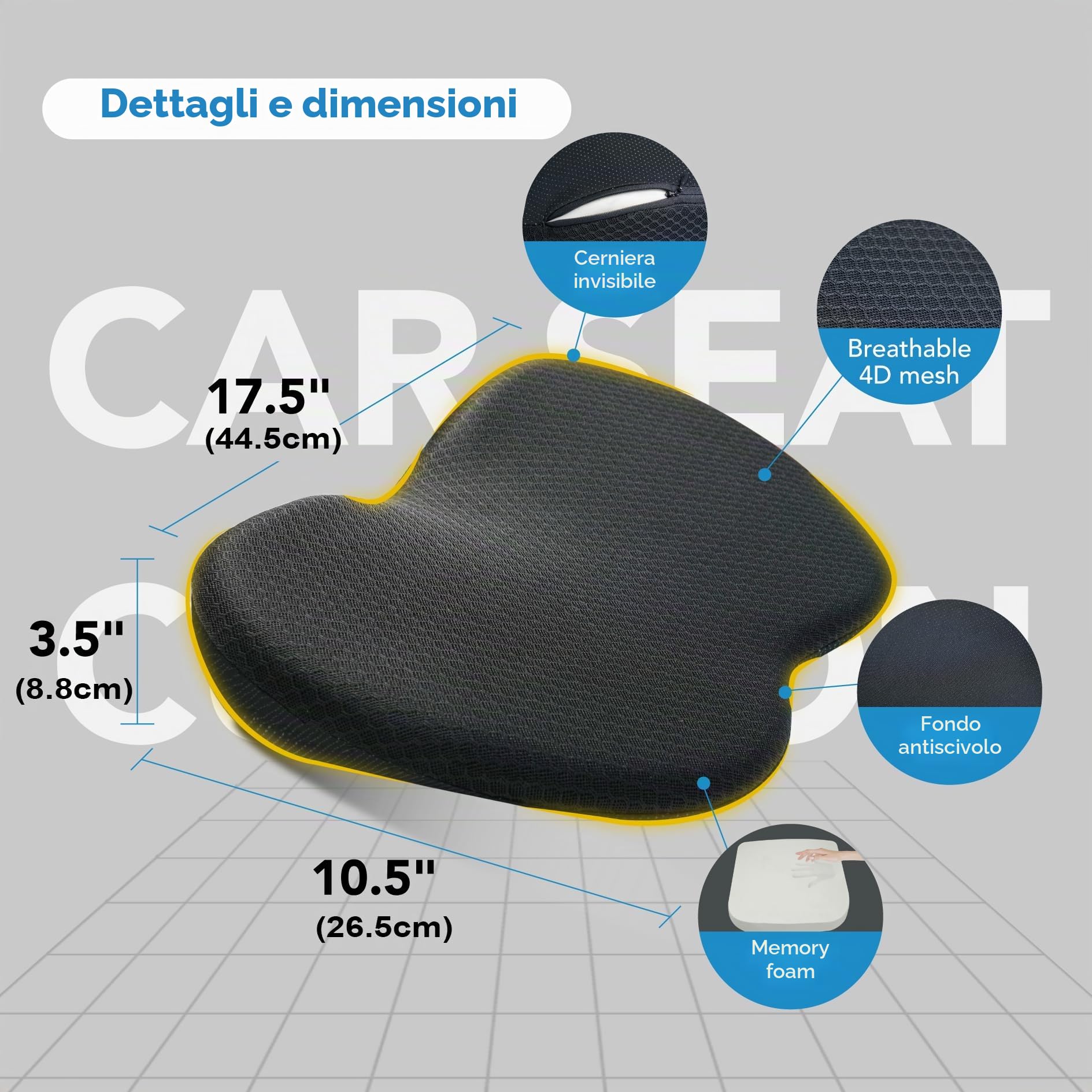 kingphenix Cuscino cuneo per sedile auto: cuscino in memory foam per sedile auto, per alleviare la sciatica e il mal di schiena, migliora il comfort di guida, nero