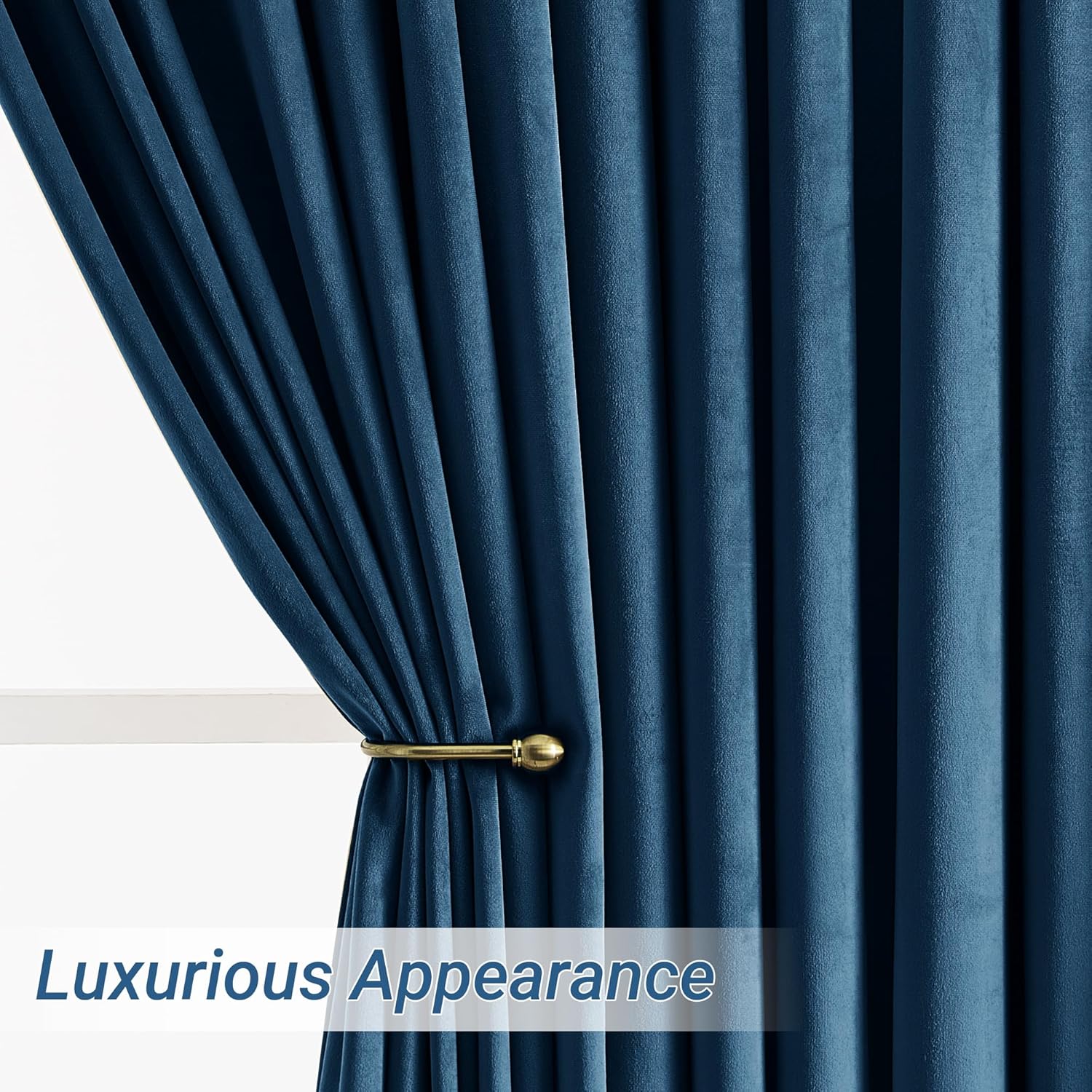 Pinch Pleat Navy Blue Velvet Curtains 84 inches Long for Living Room Thermal Insulated Light Blocking Pleated Velvet Drapes With Rings Modern Costal Luxury Window Curtain Blackout Bedroom Royal Blue