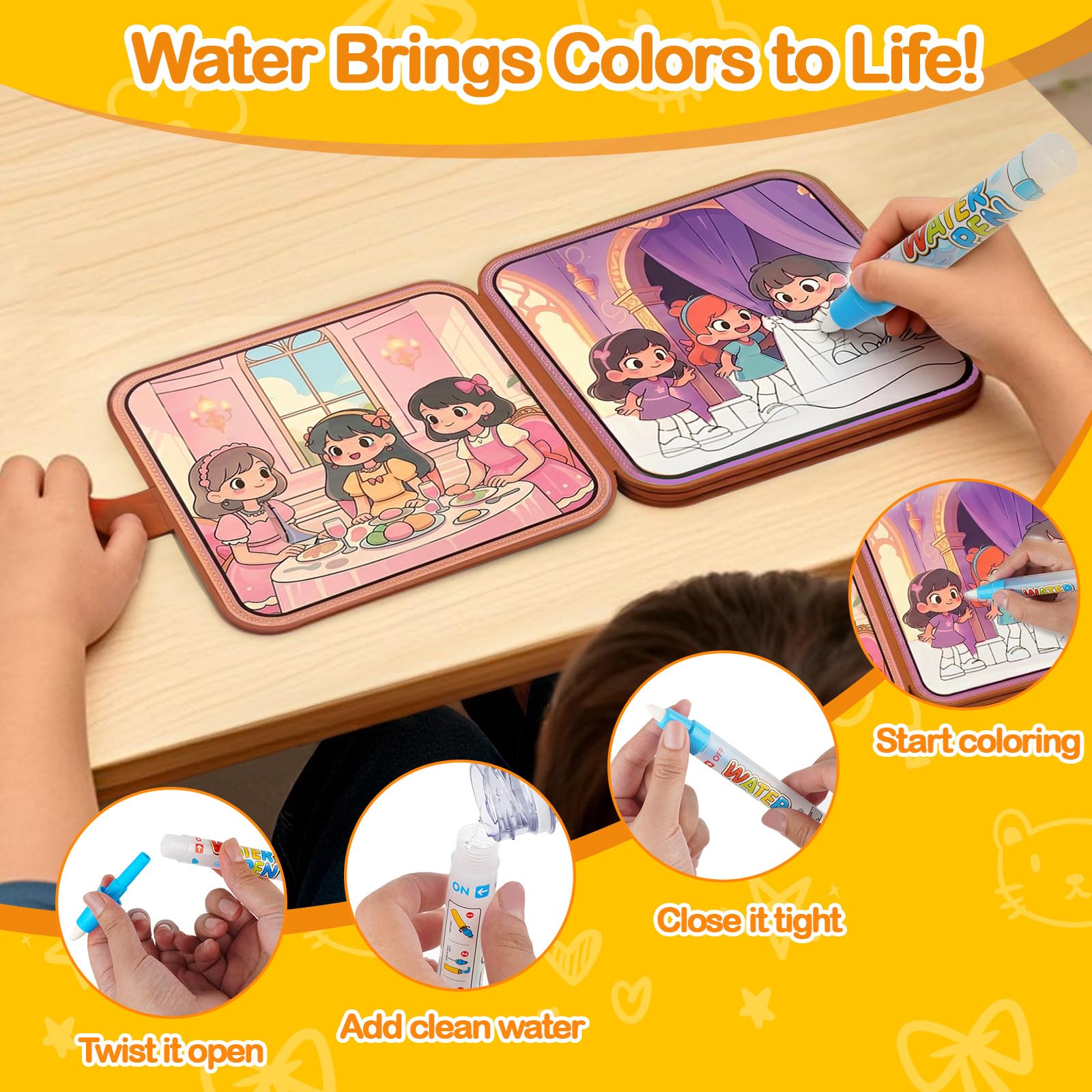 Libro de Colorear con Agua Mágico Princesas, 2 en 1 Reutilizable Libro de Pintura con Agua y Juego de Vestir con Velcro, Juguete Educativo de Viaje para Niñas de 3 a 6 Años — view 2