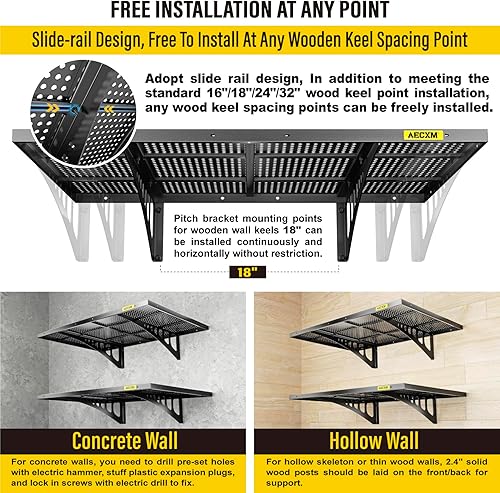 Miniatura 7 de Paquete de 2 estantes ajustables de pared de garaje de 2 x 3 pies, capacidad de carga de 560 libras, estante de almacenamiento montado en la pared,