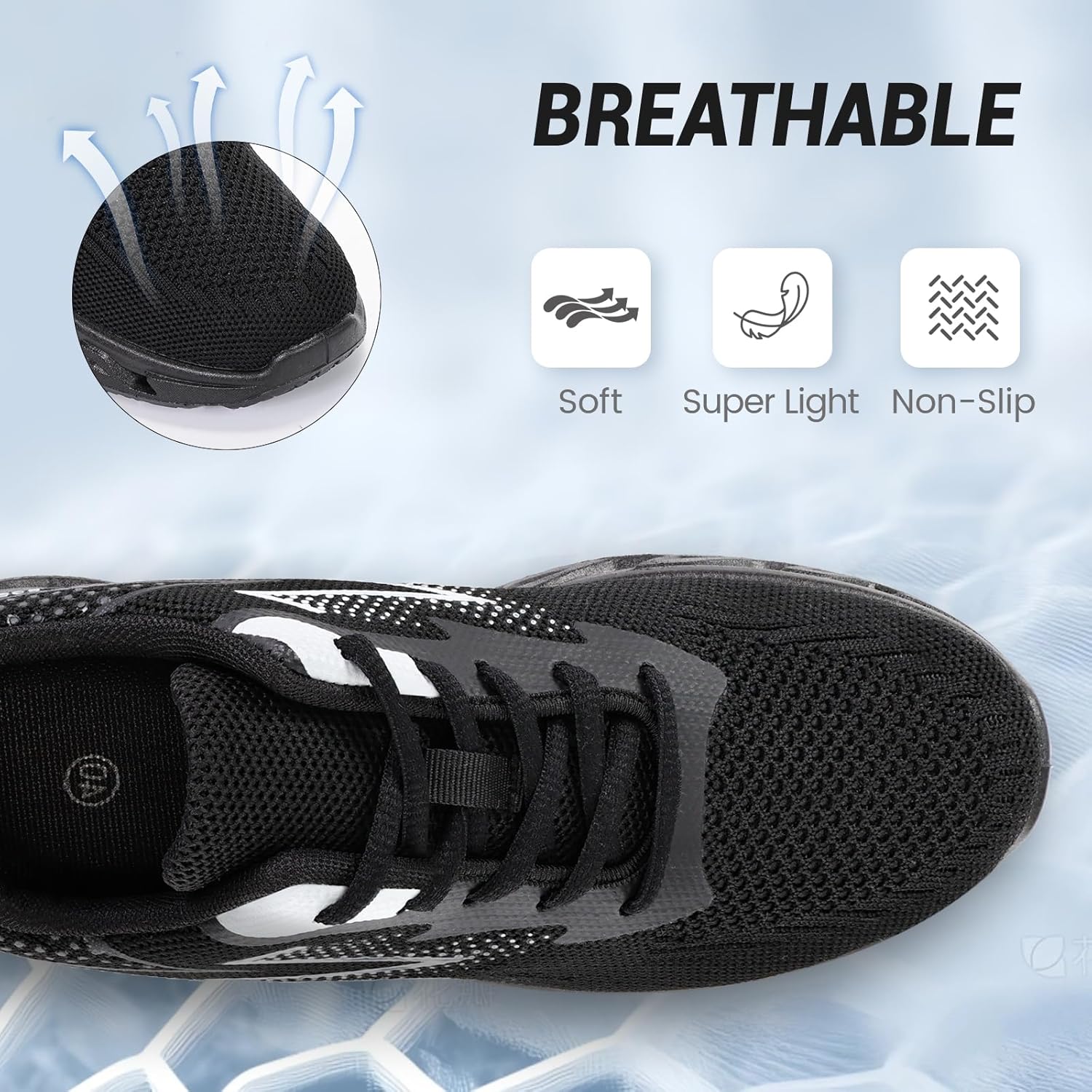 ZVC Womens Walking Sneakers Running Shoes for Women Non Slip Tennis Shoes Breathable Lace-up Comfort Work Sport Shoe Black - Image 5