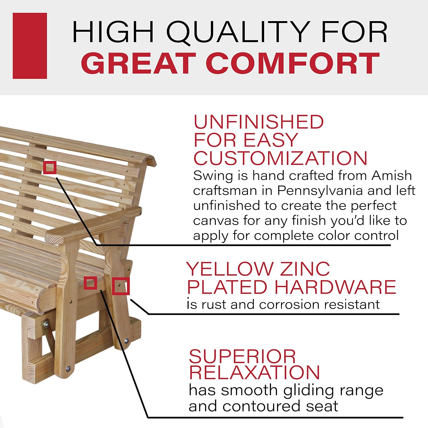 Amish Heavy Duty 800 Lb Roll Back Pressure Treated Porch Glider (4 Foot, Unfinished)