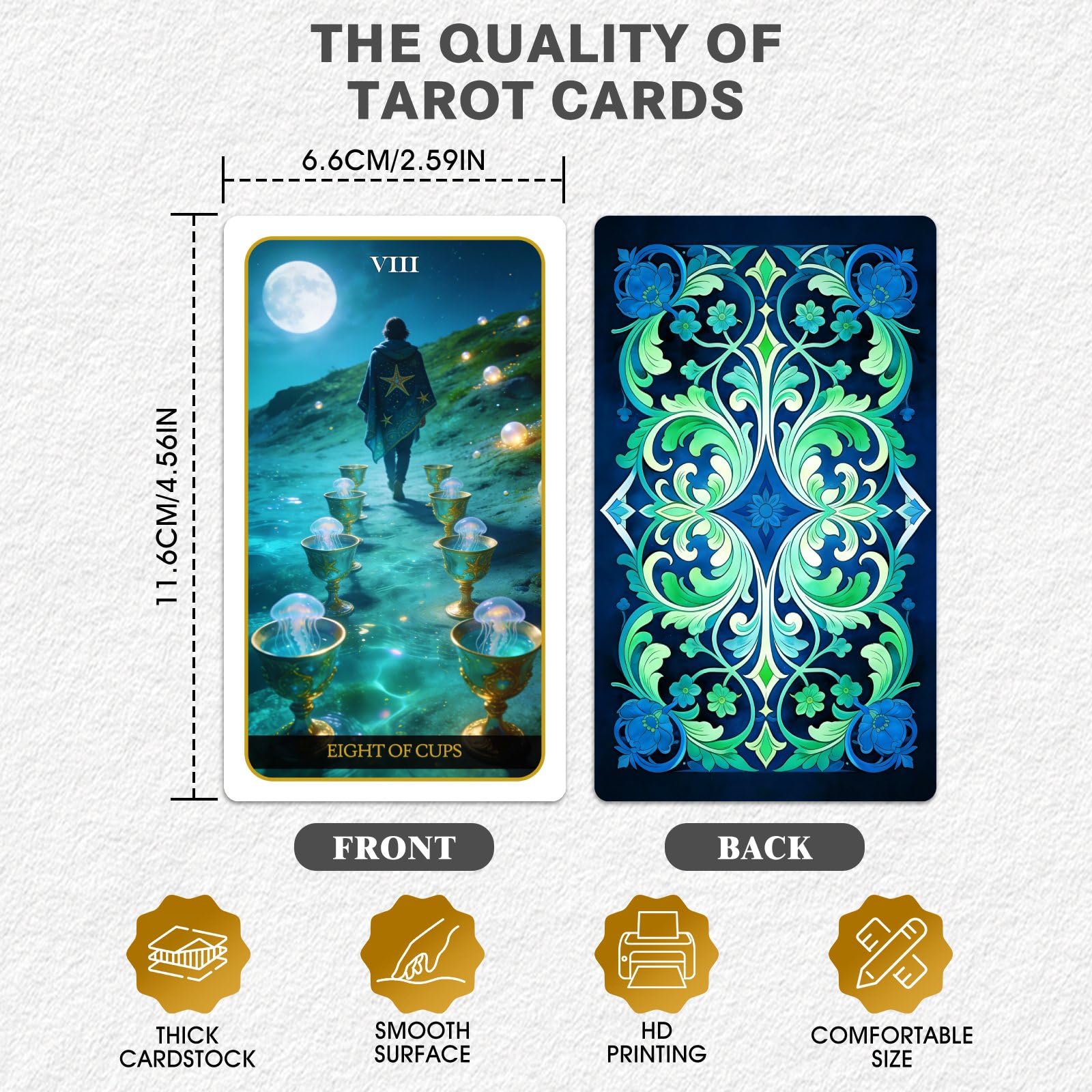 Pacify Mazzo di tarocchi a sirena, mazzo di tarocchi ispirato all'oceano, 78 carte con guida, tarocchi per principianti e divinazione intuitiva