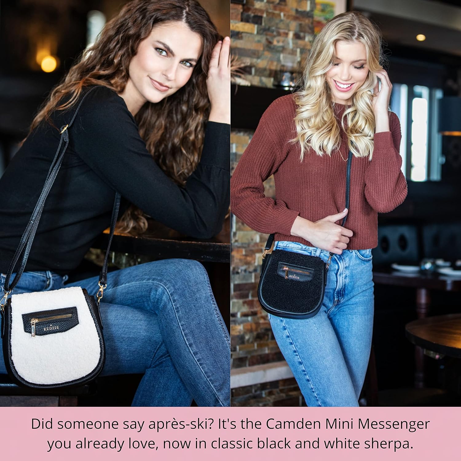 KEDZIE Crossbody Bag for Women Mini Messenger in Vegan Leather Faux Shearling Handbag Shoulder Bag Adjustable Strap - Image 9