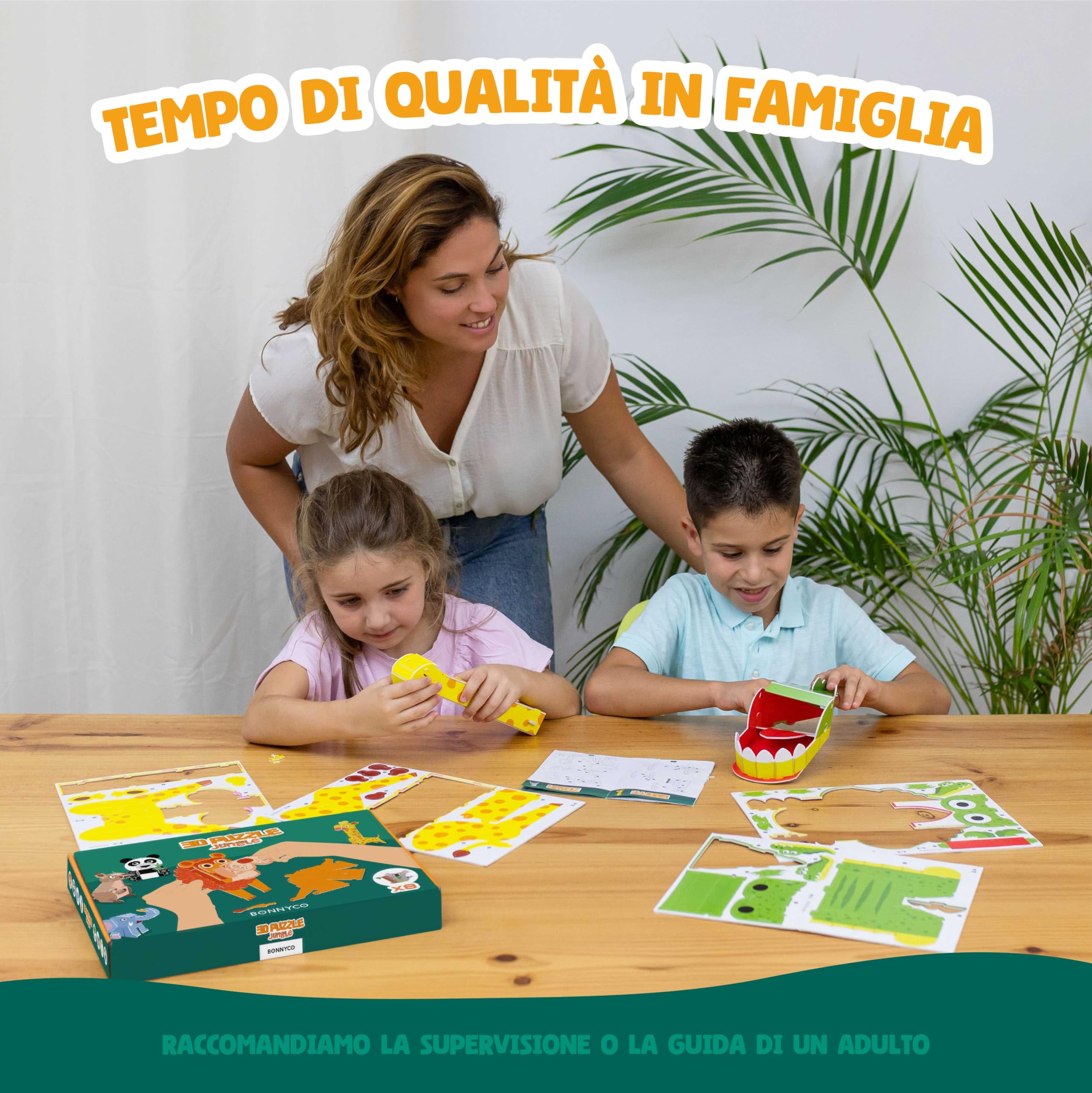 BONNYCO Puzzle 3D Bambini Animali della Giungla Pack 8. Giochi Bambini Educativi Giocattoli, 3D Puzzle Bambino e Bambina. Regalo Bambino 6 7 8 9 10 Anni, Regali Giochi Creativi Compleanno Natale