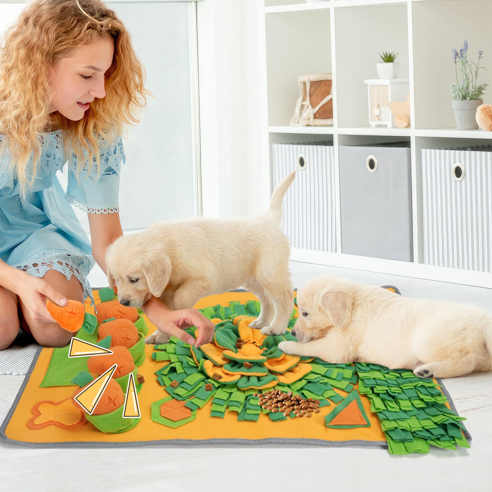 DEWEL Mata zapachowa dla psów, mata z marchewką z dźwiękiem, interaktywna zabawka dla psów, składany i zmywalny koc do aktywności dla zwierząt, 80 x 50 cm (kolor marchewkowy)