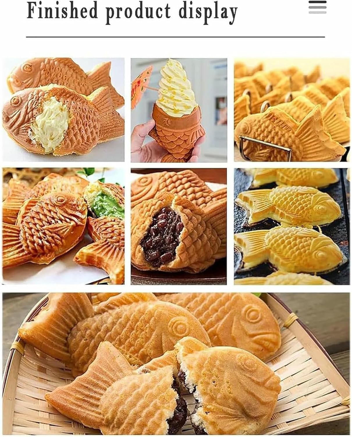 Electric Taiyaki Machine Commercial Fish Shaped Waffle Maker Nonstick Double Pan Mold Jam Ice Cream Waffle Maker 50–300°C Adjustable