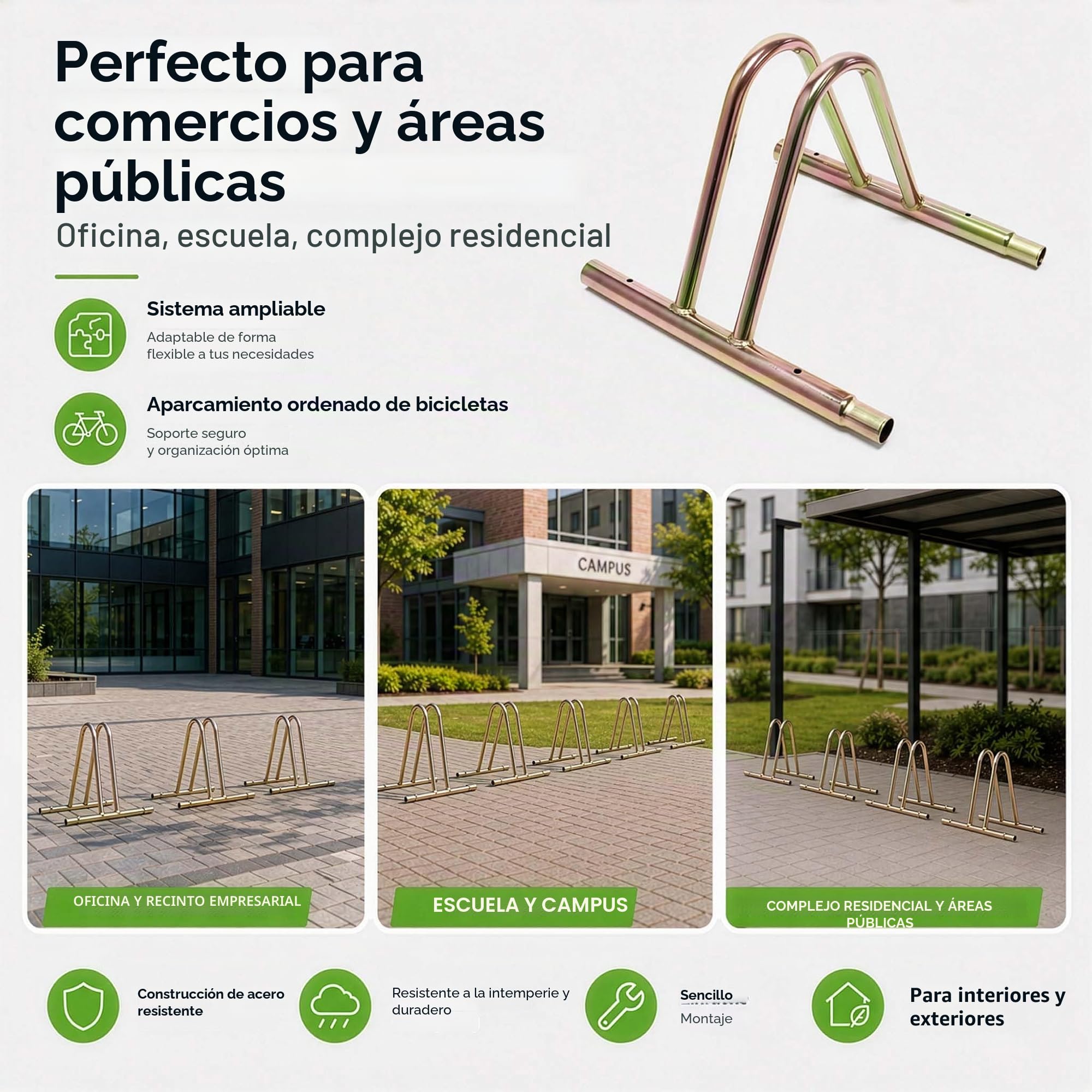 WilTec Bicicletas Aparcamiento bicis Aparcabicis Metal Exterior Suelo