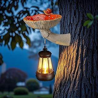 Etlemonde Solar Mushroom Garden Statue, Cute Hand-Painted Resin Decoration with Snail & Lantern, Waterproof Outdoor Ornament, Perfect Fairy Garden Decor & Unique Gift(Red)