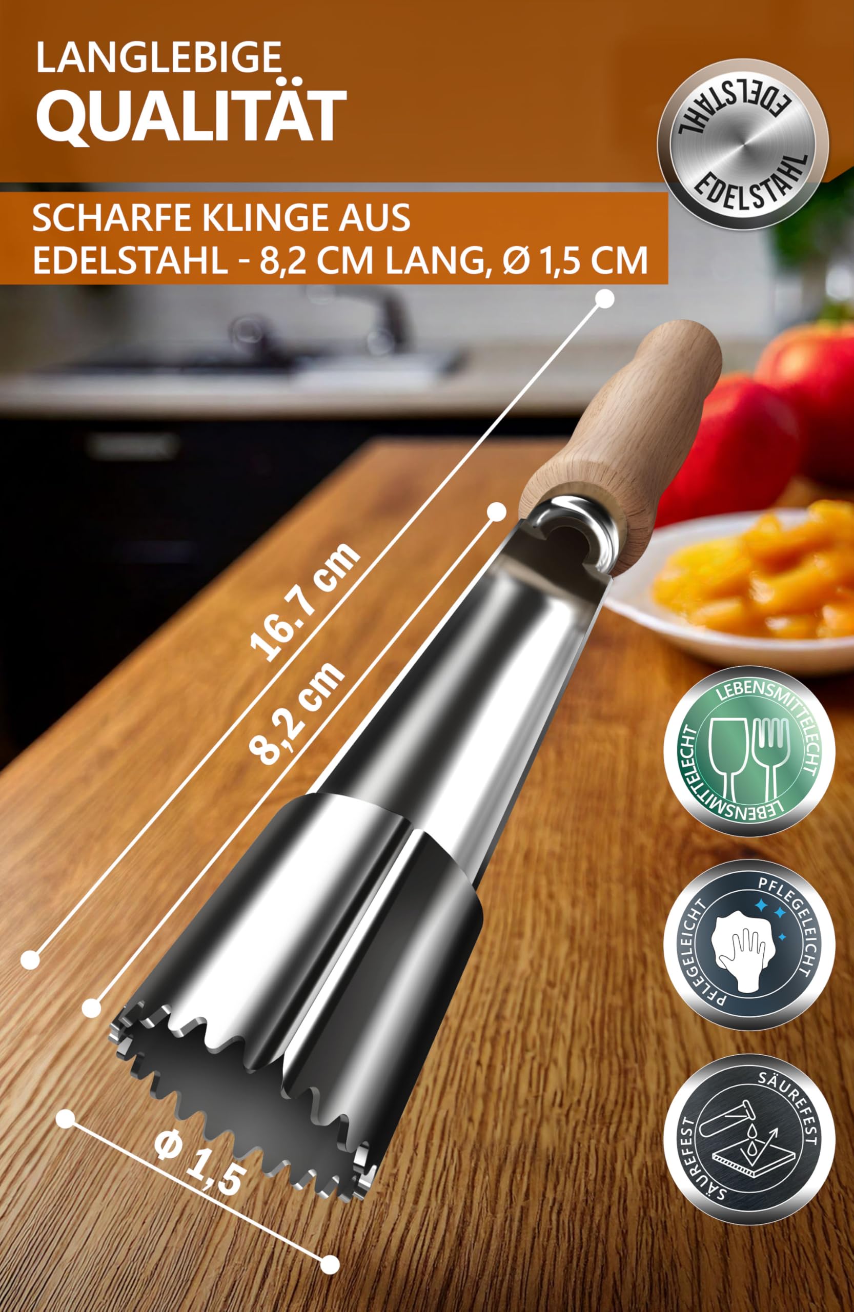 Image secondaire de Dénoyauteur de Pommes 4smile en Acier Inoxydable avec Poignée en Bois