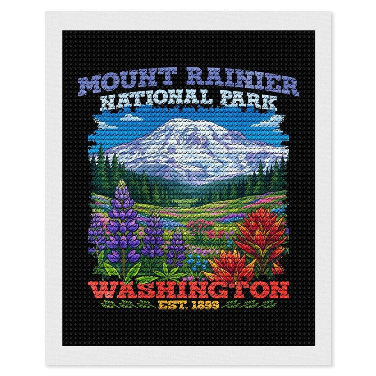 Junmoney Mount Rainier National Park Washington Diamond Art Canvas 16"x20", Easy to Follow Symbols, Finish and Display, Fun Craft Experience, Aesthetic Room Decor