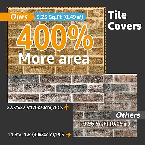 Miniatura 2 de Art3d 52.5 pies cuadrados (paquete de 10) panel de pared de ladrillo, marrón