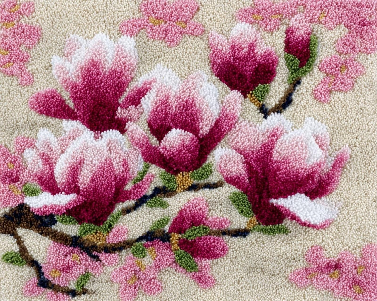 Wallphantom Rug Making Kit for Adults Beginners,Magnolia,Latch Hook Cushion Kits,Carpet Embroidery Needlework Crocheting,Tapestry for Home Decoration,80x115cm