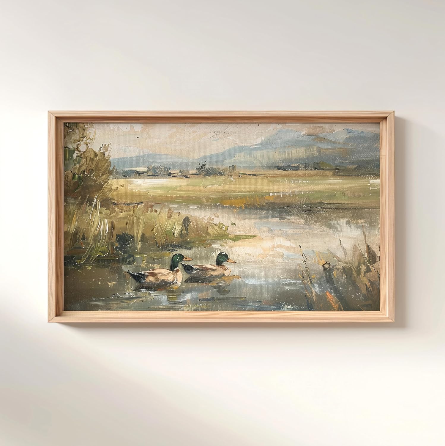 Mallard Duck Pond Poster, Vintage Art Print, Countryside Landscape Wall Art for Living Room and Bedroom, Rustic Cabin Wall Decor, Boys Nursery Room Wall Art, UNFRAMED (40" x 28" (Horizontal))