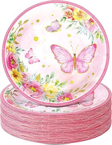 Miniatura 7 de Zopeal 60 platos de papel de mariposa floral de 9 pulgadas, platos de cena de flores de primavera rosas, para fiesta de cumpleaños, fiesta de té,