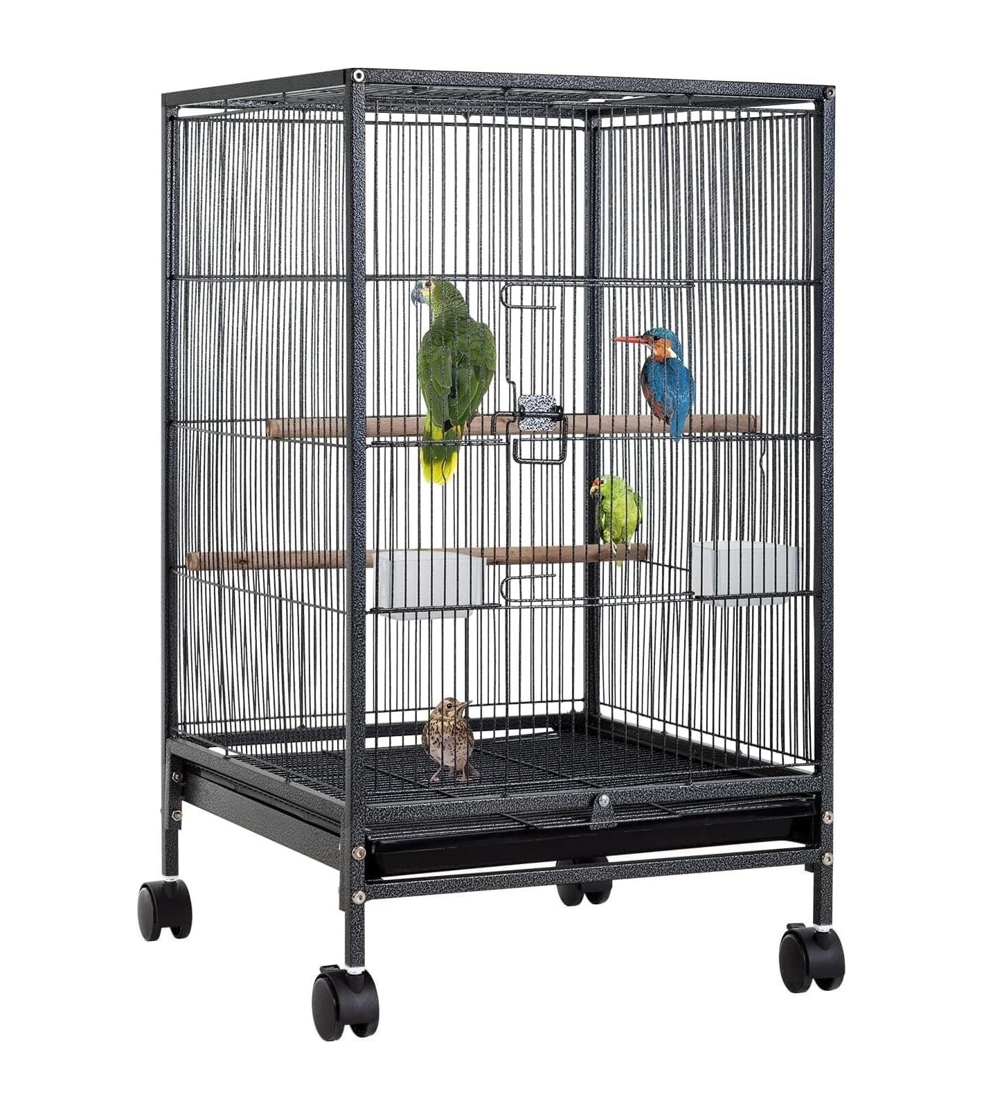 Vogelkäfig im Freien, Schmiedeeiserner Vogelkäfig Mit Offener Spielfläche Und Rollständer, 88,9 cm Großer Papageienkäfig, Vogelkäfige Für Lovebird-Papageien Vogelvoliere Vogelkäfig Voliere