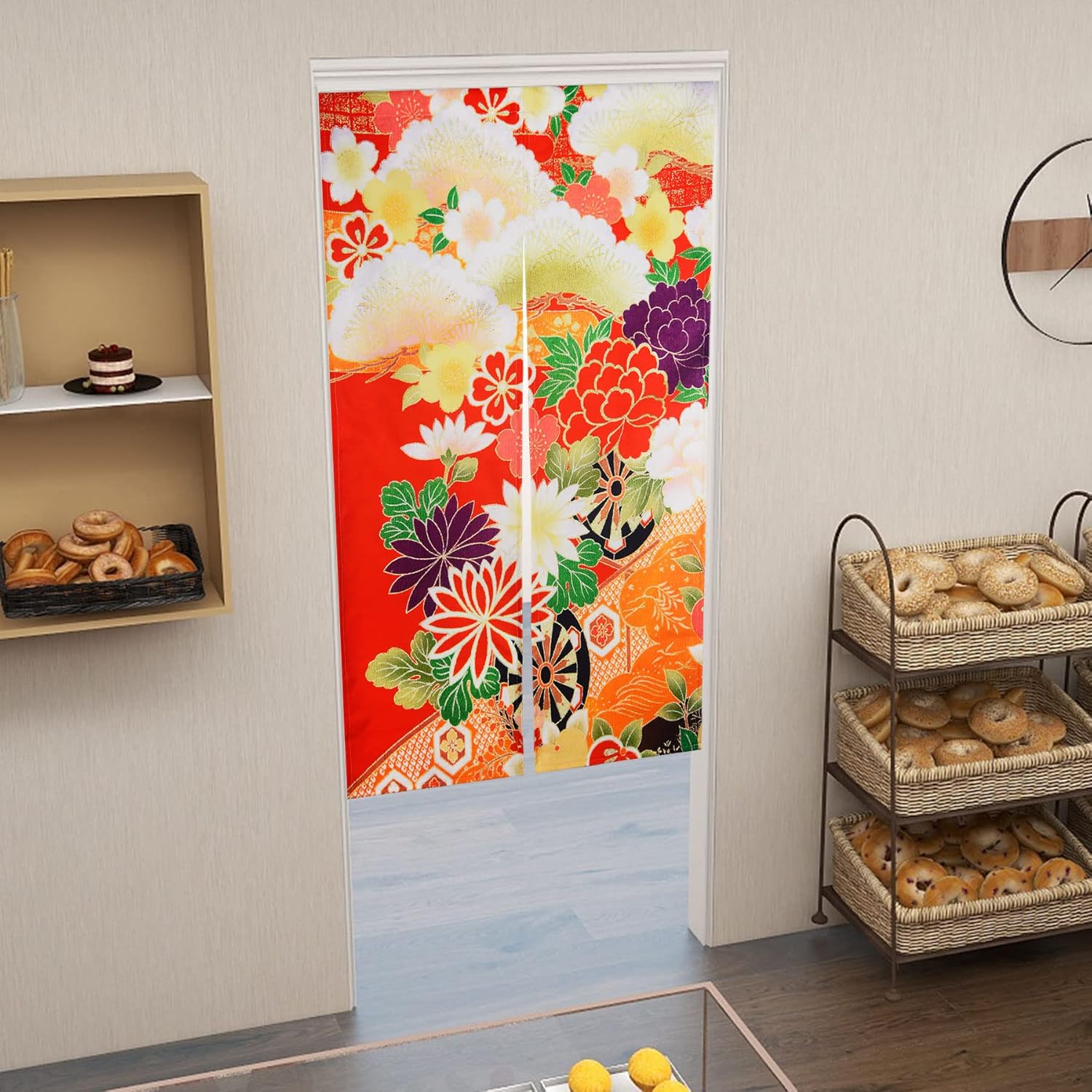 LIGICKY Japanese Style Doorway Curtain Noren Cotton Linen Retro Flowers Printed Window Treatment Hanging Door Tapestry for Home Decoration 33.5" Width x 59" Long, Colourful