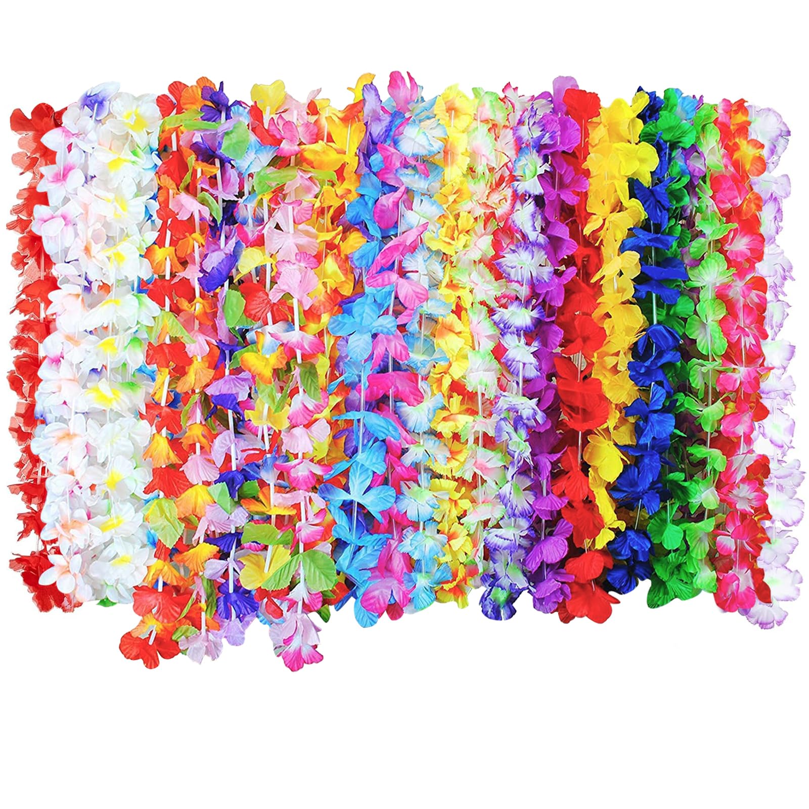 36 Pieces Hawaiian Garland Necklace, Hawaiian Luau Flower Leis Garlands, Themed Party Supplies Decorations for Holidays, Beach Parties, Night Bars and Beach Holidays