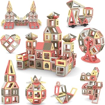 173Pcs Magnetic Tiles 3D Mini Magnetic Blocks for Kids Educational Inspirational Learning & Creativity STEM Building Toys for Girls and Boys Ages 3 Years + Birthday Gift